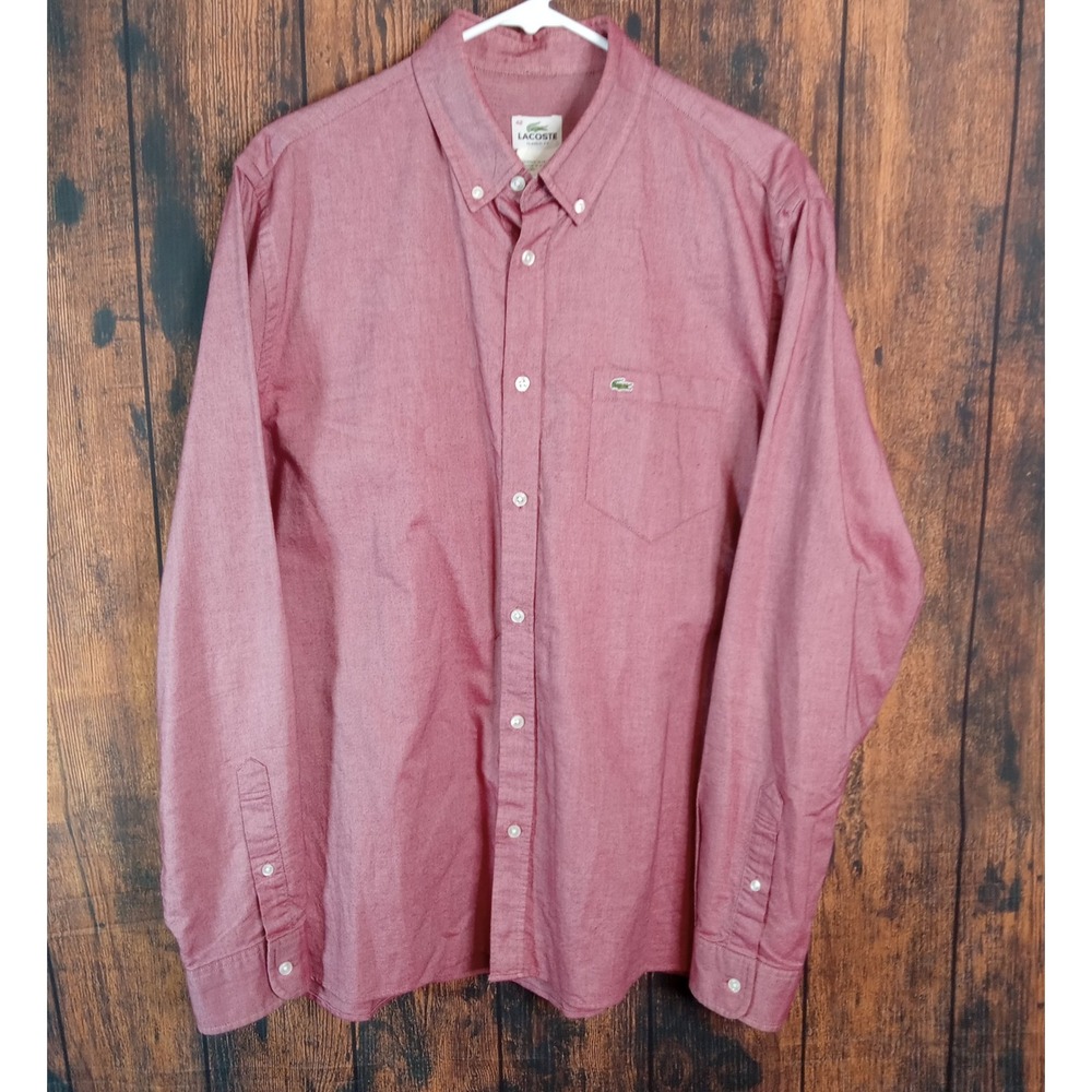 Lacoste Classic Fit Mens Red Button Down Long Sleeve Shirt Size 42